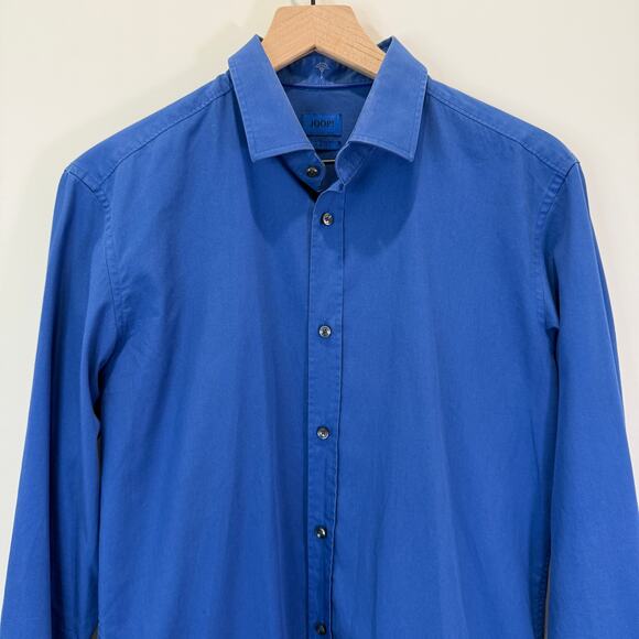 JOOP Button Down Shirt Size 39 Blue Slim Fit 100% Cotton - Picture 2 of 12